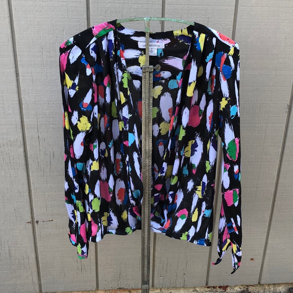 Criss-cross multicolored statement shirt/blouse